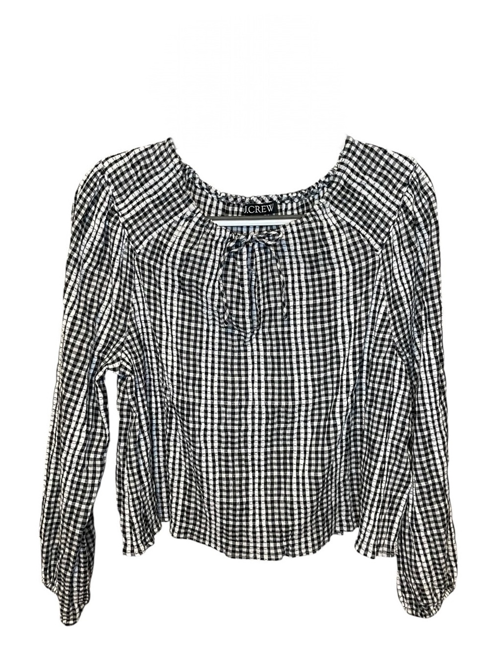 J. Crew Tie Front Popover Top In Gingham Seersucker